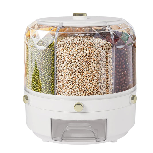 Premium 360° Rotating 6-Grid Grain Dispenser – One-Touch Cereal & Rice Organizer